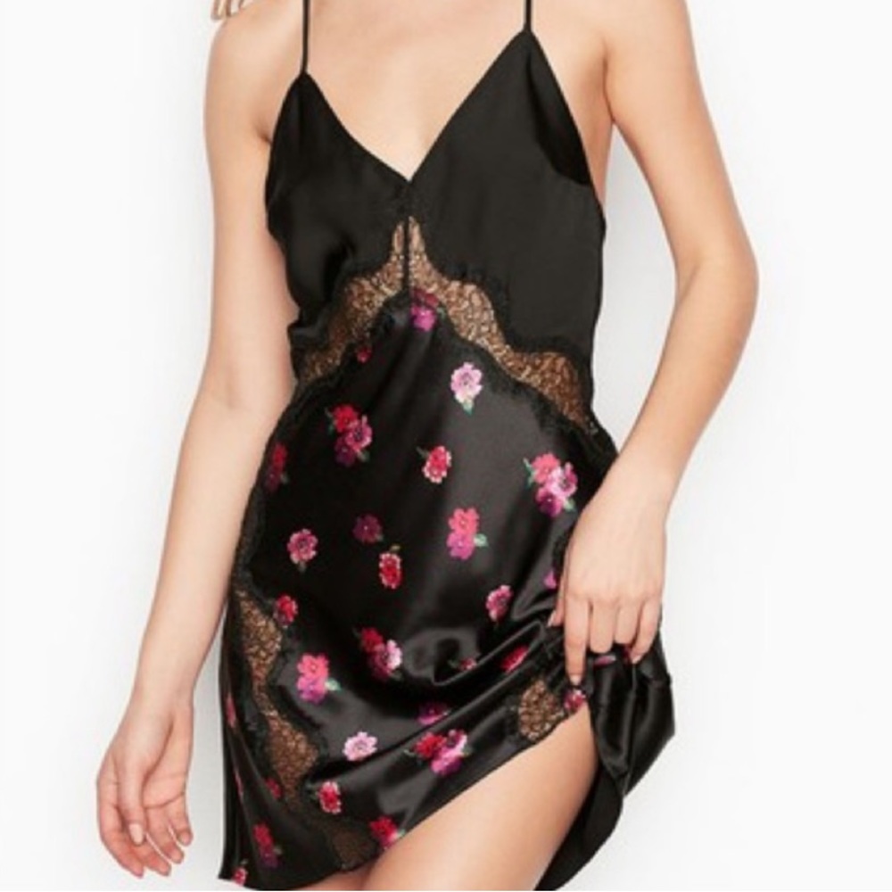 Victoria’s Secret Black Floral Lingerie Chemise Dress
